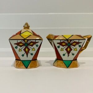 Vintage Art Deco Cubist Style  Creamer and Sugar Bowl